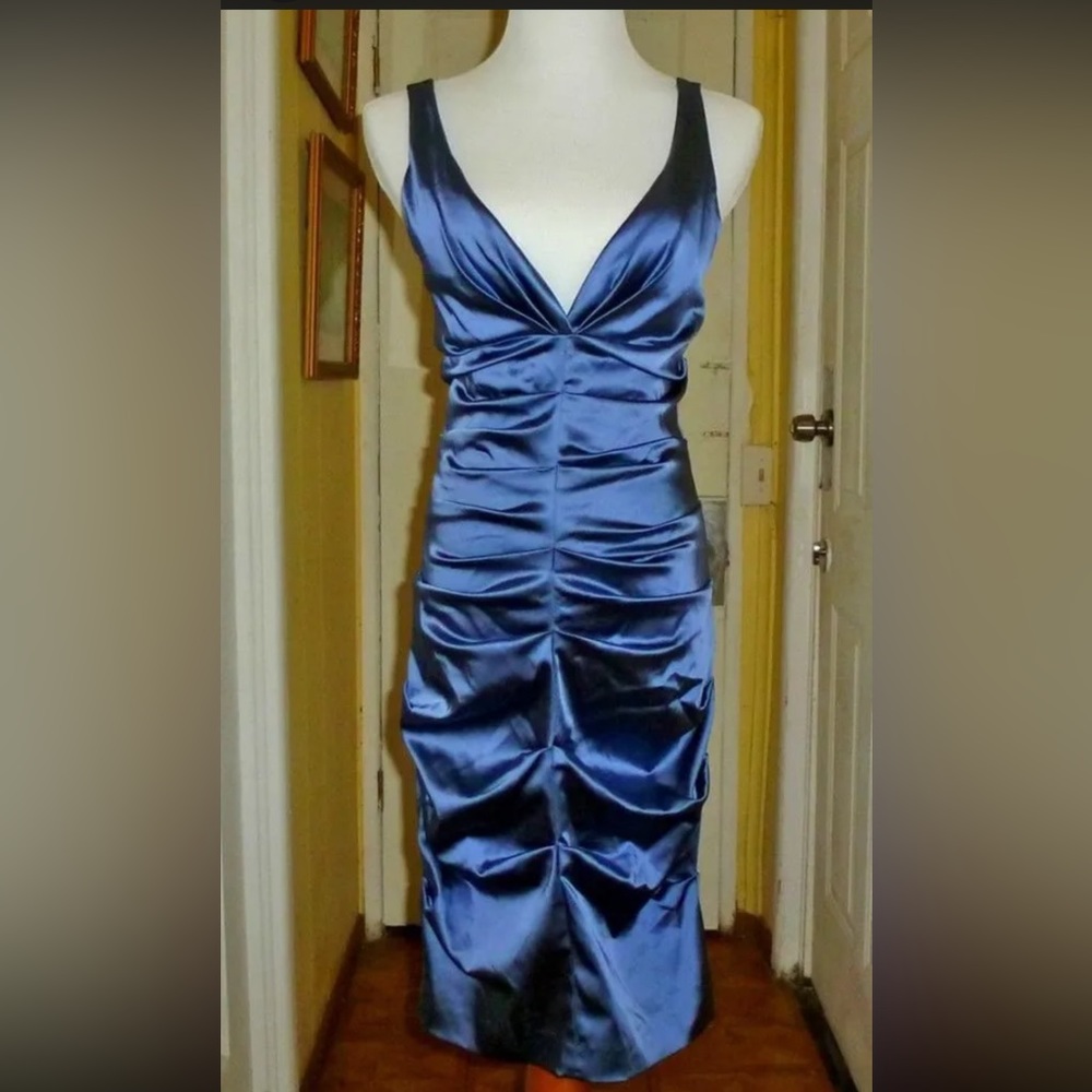 Nicole Miller midnight navy sleeveless ruched dress size 4